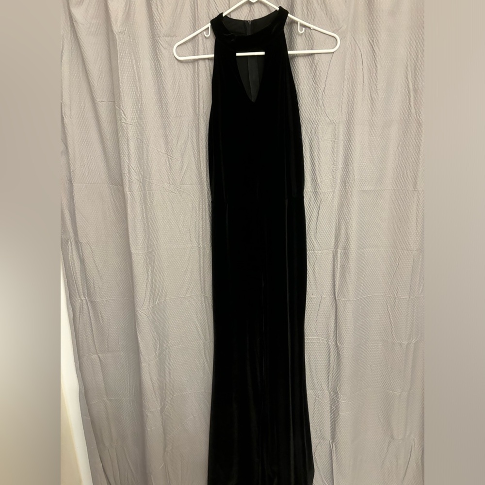 Black long velvet jumpsuit